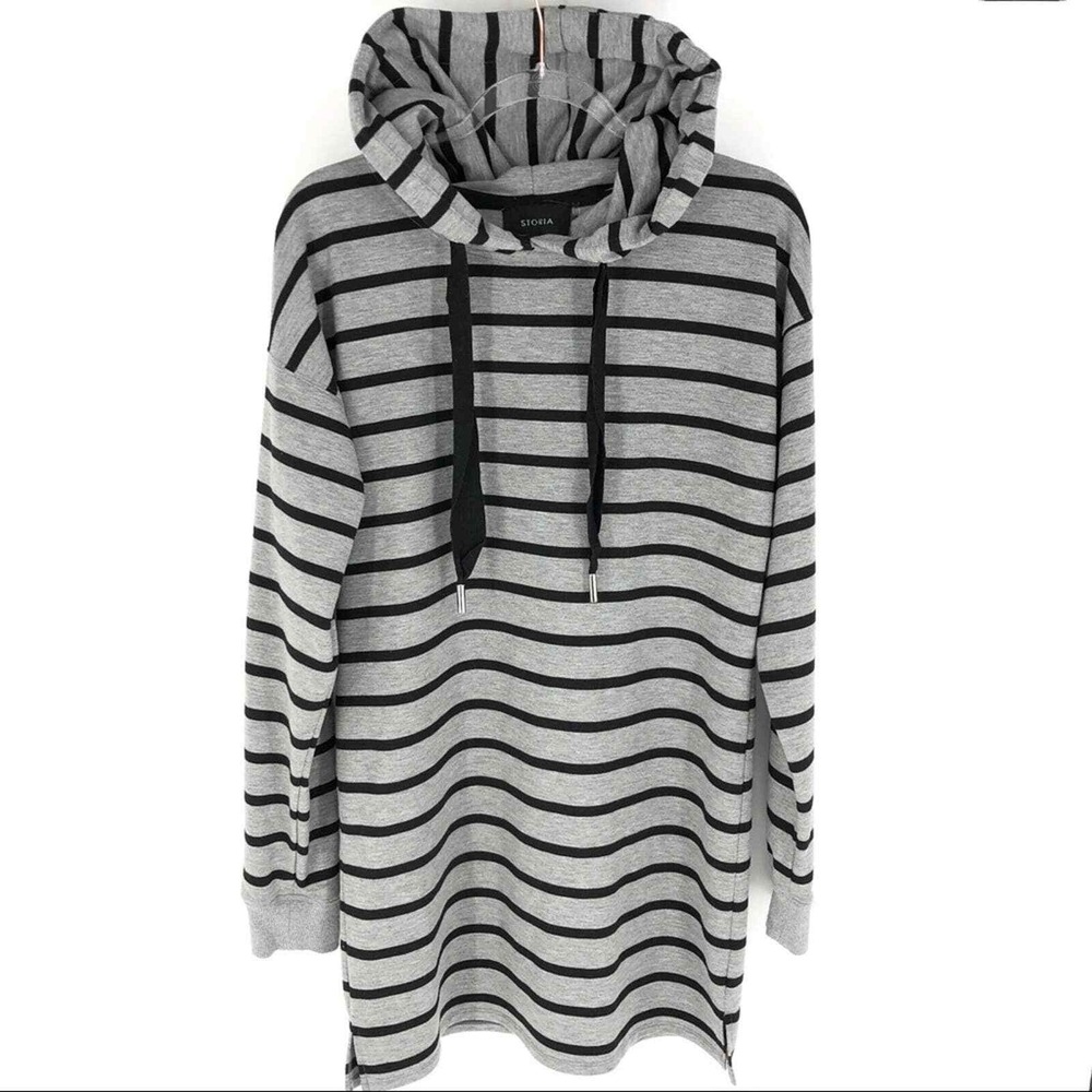 Storia Hooded Sweatshirt Mini Dress Grey with Black Stripes‎ Size Small